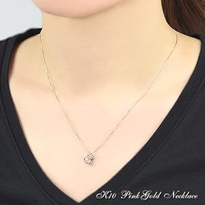 ピンクの猫☆美品☆4°C K10ダイヤモンド(3石)付ネックレス ネックレス K10ピンクゴールド ダイヤモンド(パヴェ)(ハート